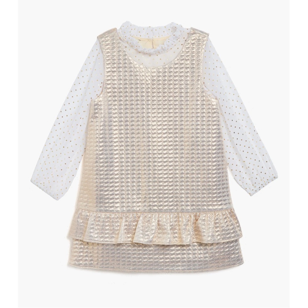 Pippa & Julie Gold and White Blair Long Sleeve Dress- 2 piece NWT